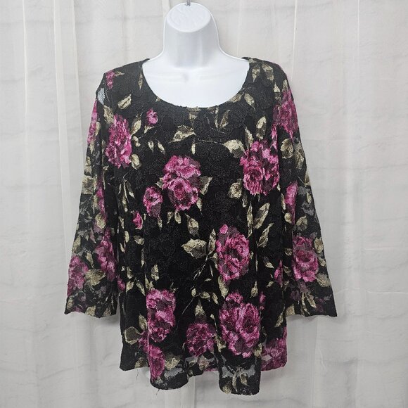 Vintage White Stag Blouse Mesh Sheer Floral Goth Whimsigoth Black Purple XL - Picture 11 of 11